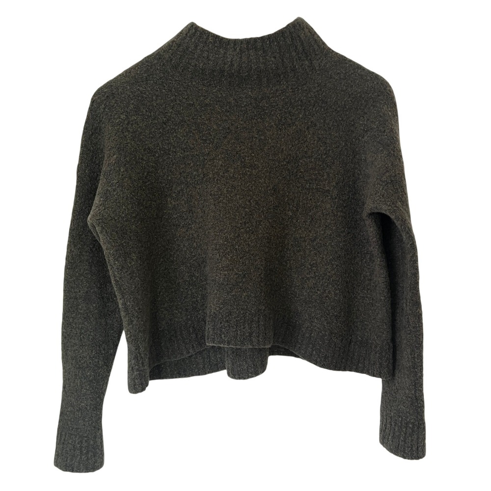 Anthropologie Lisa Todd Boxy Crop Mock Neck Wool Sweater in Green Sz S